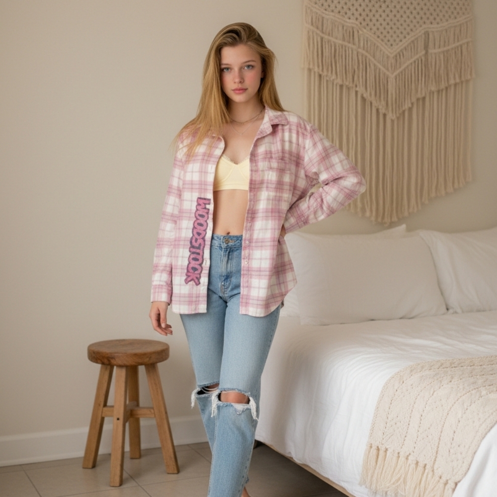 Pink Woodstock Plaid Flannel